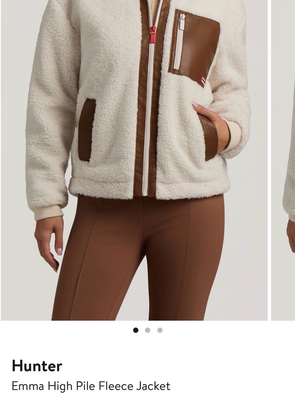 Hunter Cream Teddy Fleece Jacket with Brown Trim size large